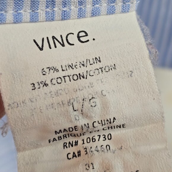 Vince Shirt Mens Large Gray Blue Striped Button Up Linen Cotton Ombre Preppy - Picture 9 of 10